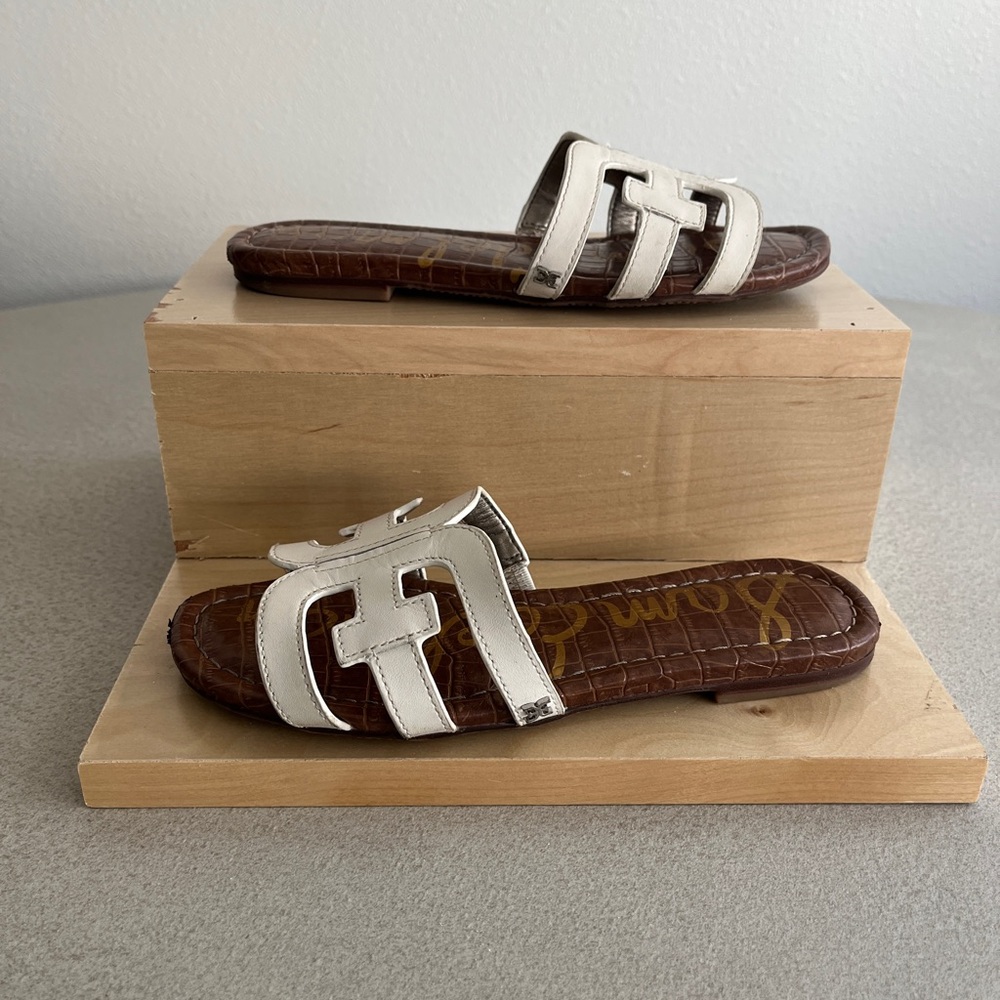Sam Edelman Brown and White Slide Sandals